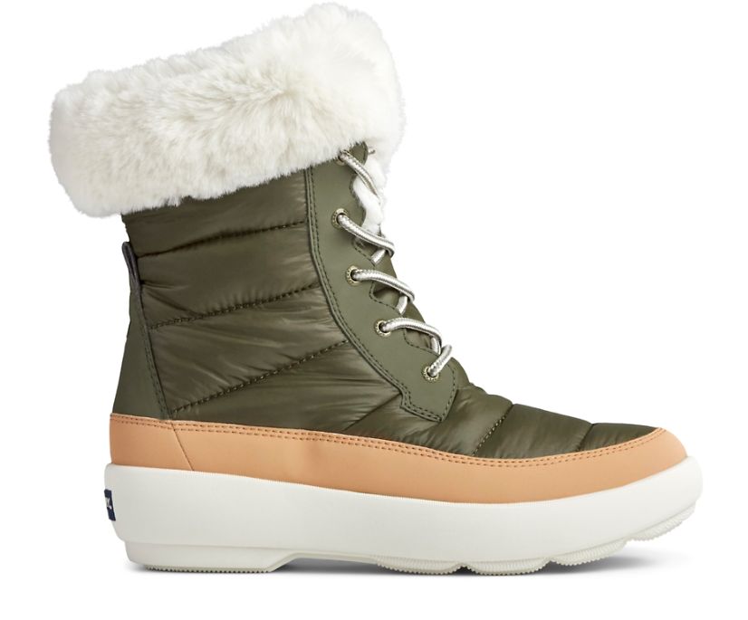 Sperry Bearing Plushwave Nylon Boots - Women's Boots - Olive/Brown [YO9463051] Sperry Top Sider Irel